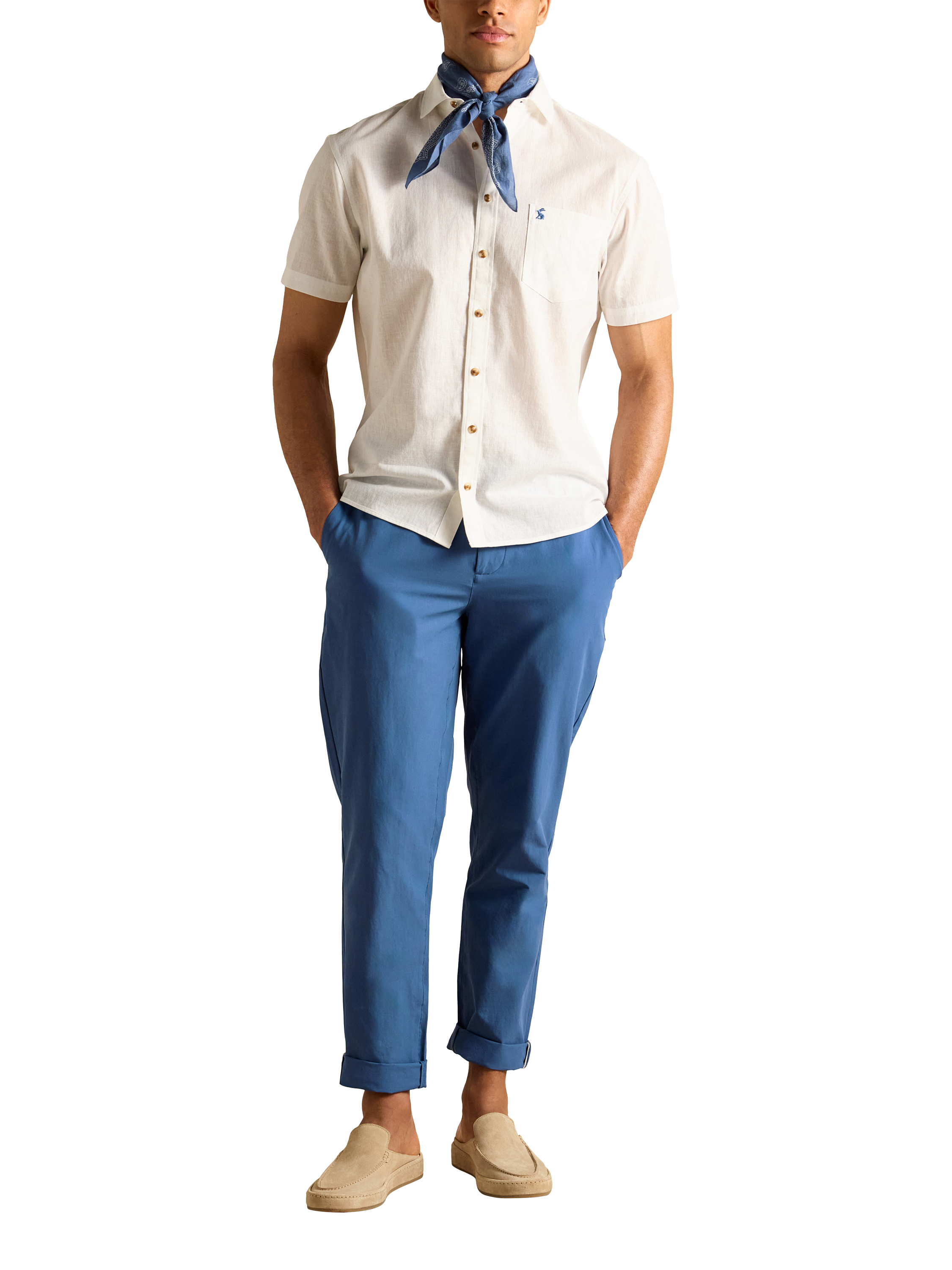 Product image 3 of 7, which shows Joules Linen-Cotton Short Sleeve Shirt, White, S Reg