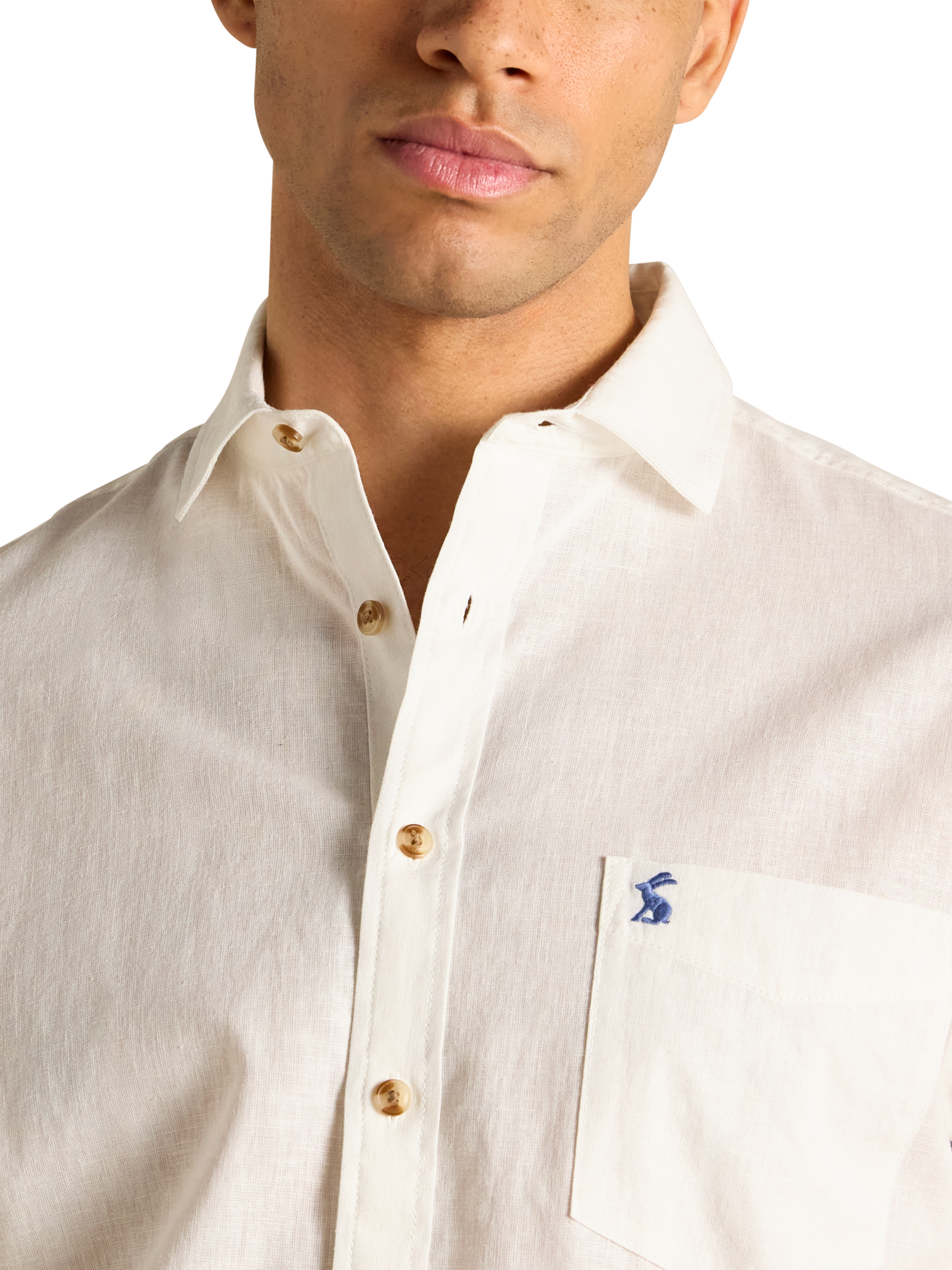 Product image 5 of 7, which shows Joules Linen-Cotton Short Sleeve Shirt, White, S Reg