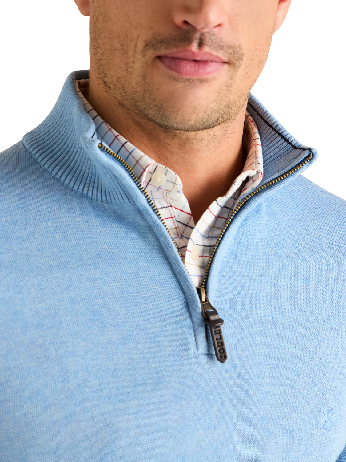 Product image 3 of 6, which shows Joules Hillside Cotton Quarter Zip Jumper , Blue, S Reg