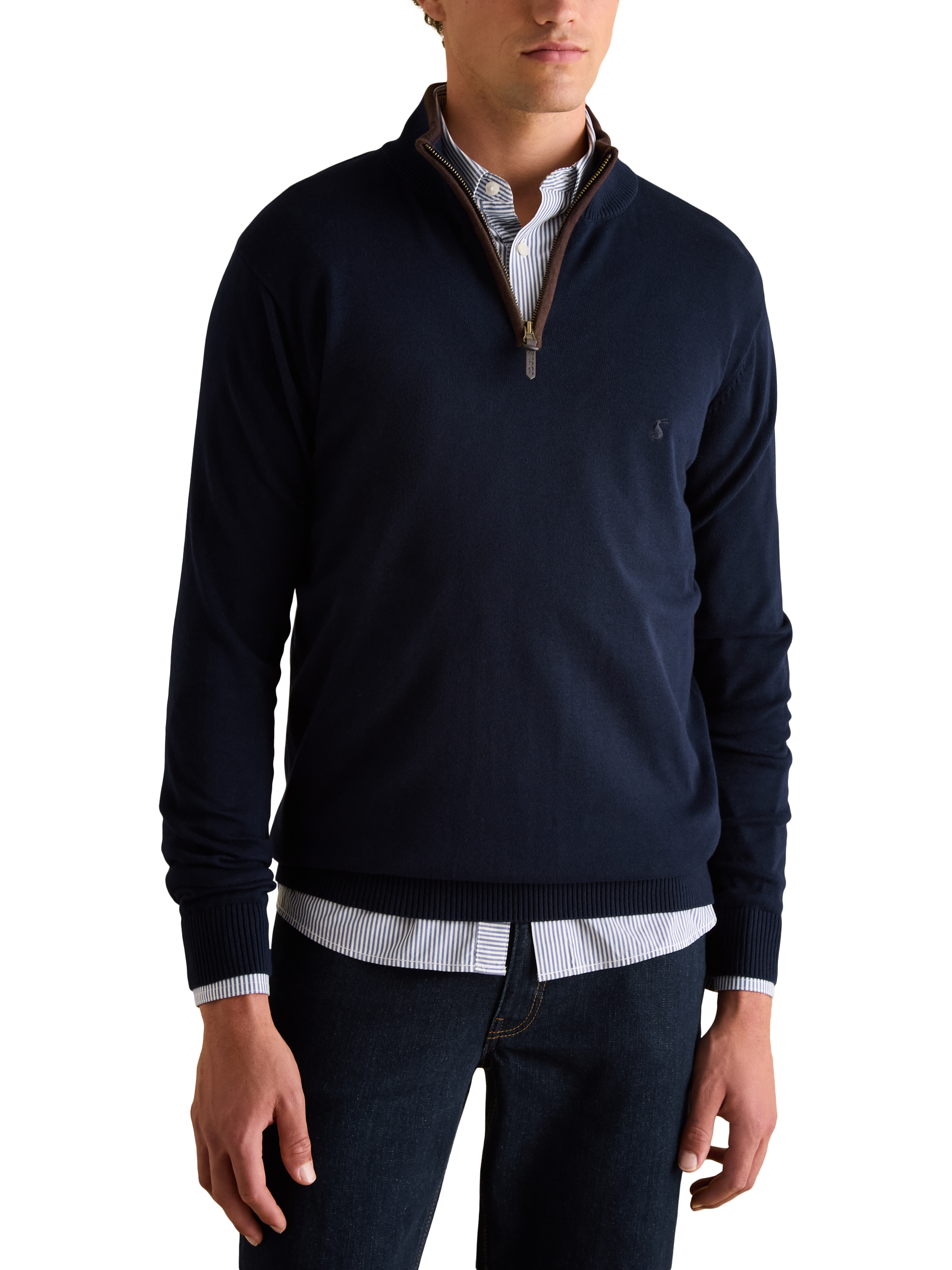 Product image 1 of 7, which shows Joules Hillside Cotton Quarter Zip Jumper , Navy, S Reg