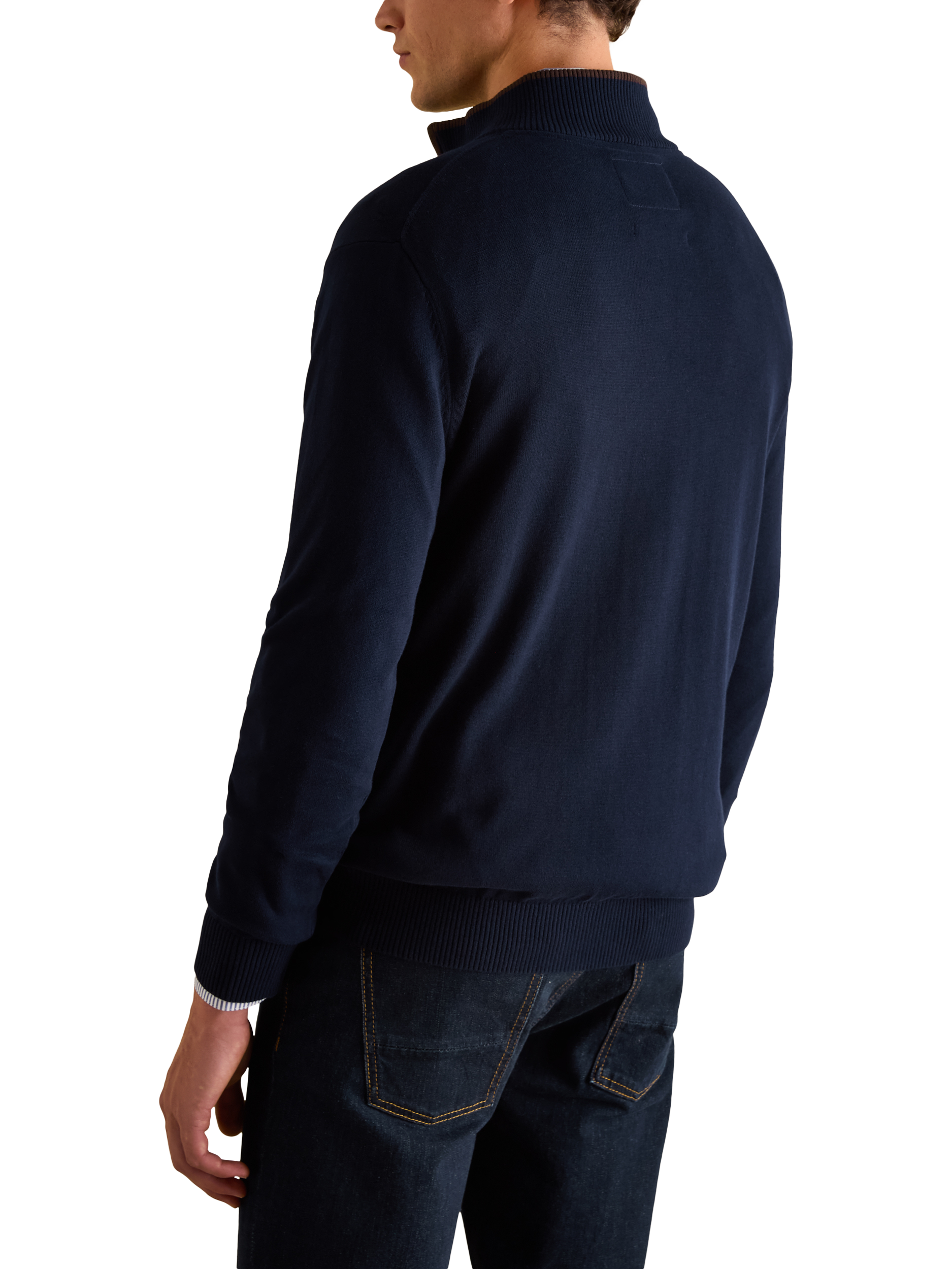 Product image 2 of 7, which shows Joules Hillside Cotton Quarter Zip Jumper , Navy, S Reg