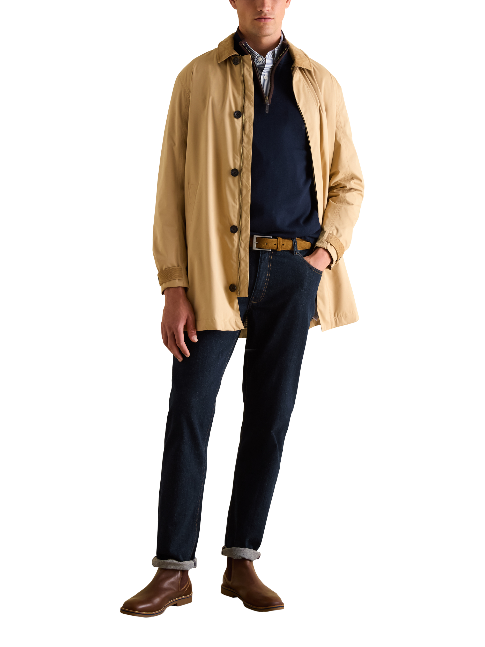 Product image 3 of 7, which shows Joules Hillside Cotton Quarter Zip Jumper , Navy, S Reg