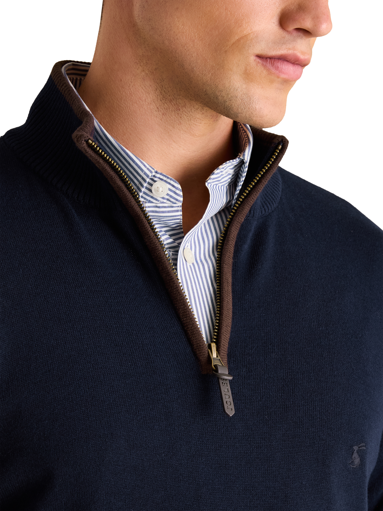 Product image 6 of 7, which shows Joules Hillside Cotton Quarter Zip Jumper , Navy, S Reg