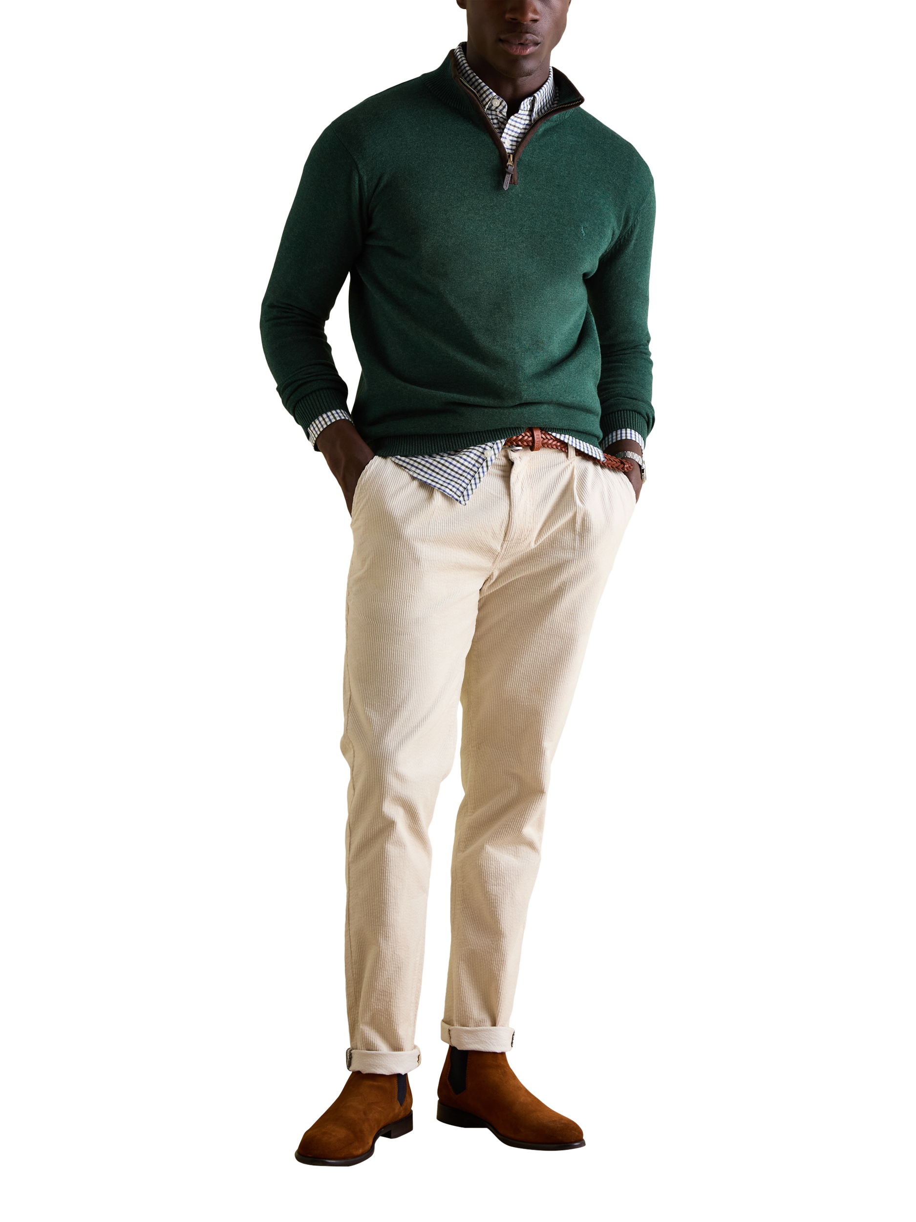 Product image 3 of 7, which shows Joules Hillside Cotton Quarter Zip Jumper , Dark Green, S Reg