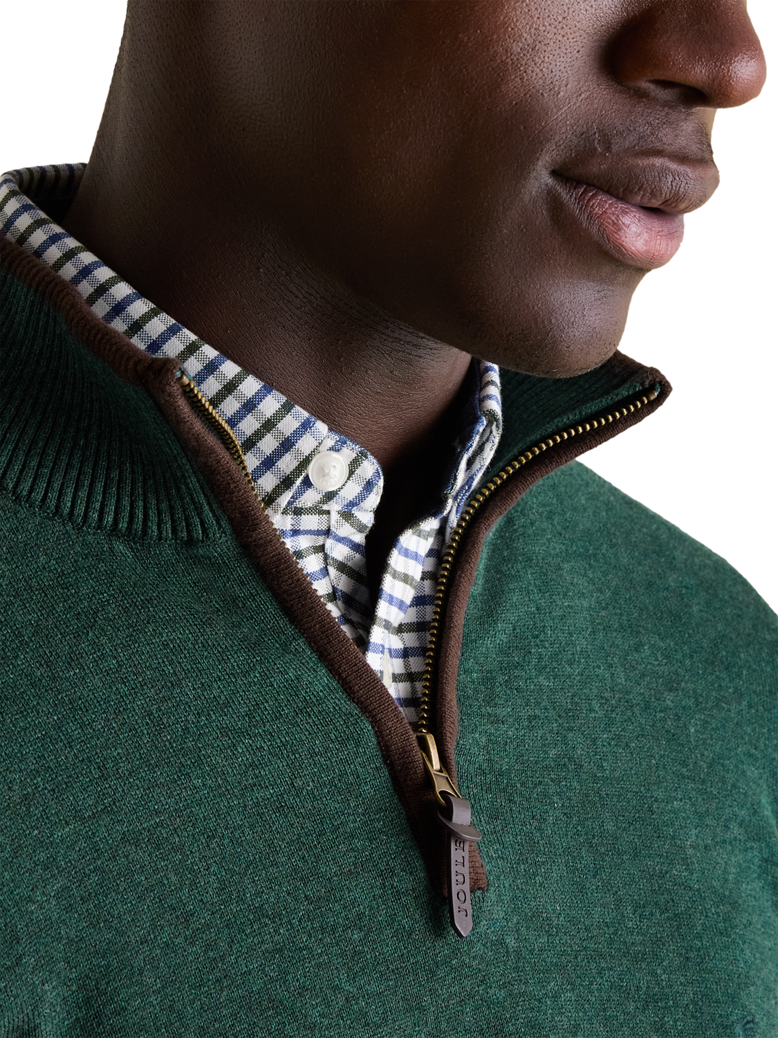Product image 4 of 7, which shows Joules Hillside Cotton Quarter Zip Jumper , Dark Green, S Reg