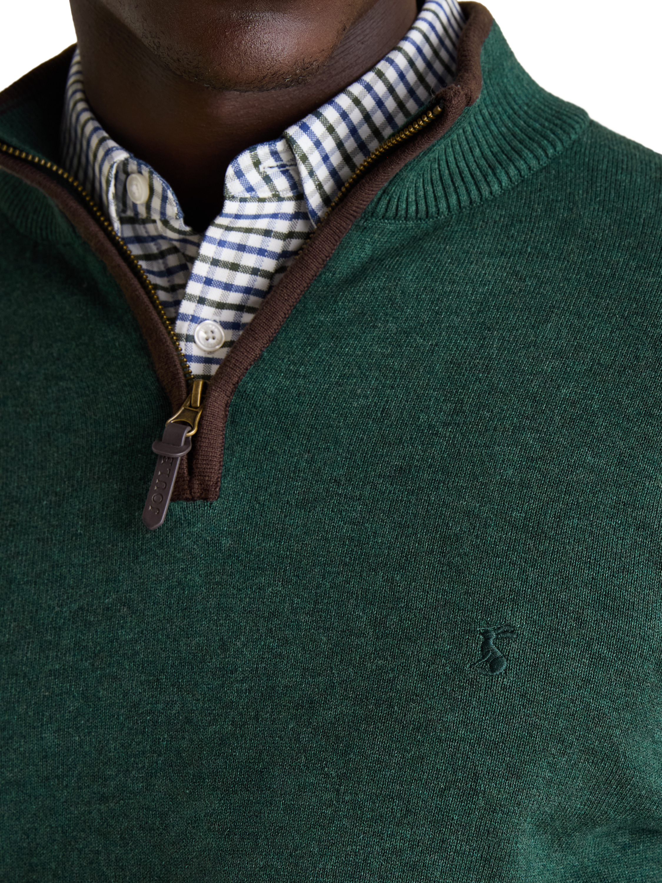 Product image 5 of 7, which shows Joules Hillside Cotton Quarter Zip Jumper , Dark Green, S Reg