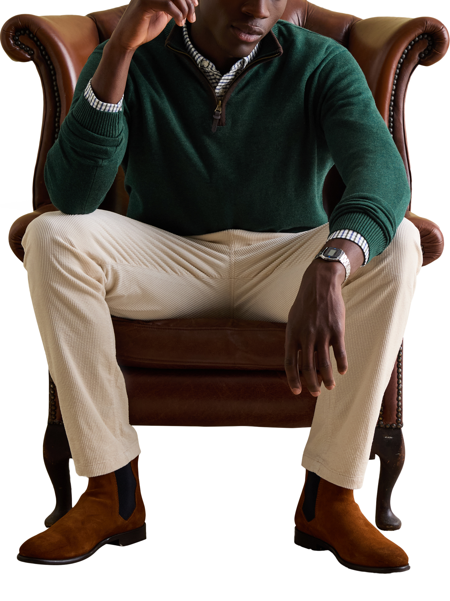 Product image 6 of 7, which shows Joules Hillside Cotton Quarter Zip Jumper , Dark Green, S Reg