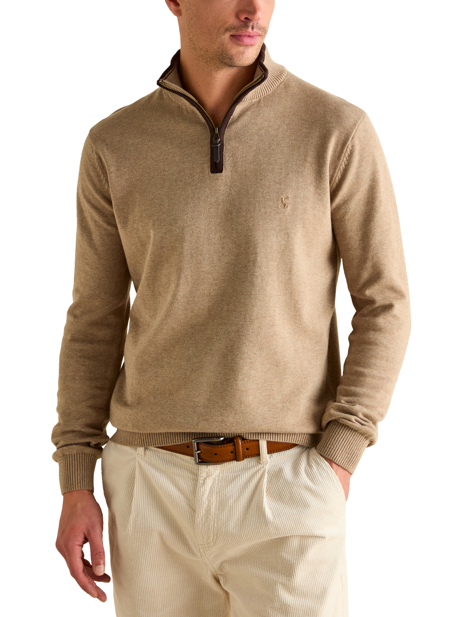 Product image 1 of 7, which shows Joules Hillside Cotton Quarter Zip Jumper , Beige, S Reg