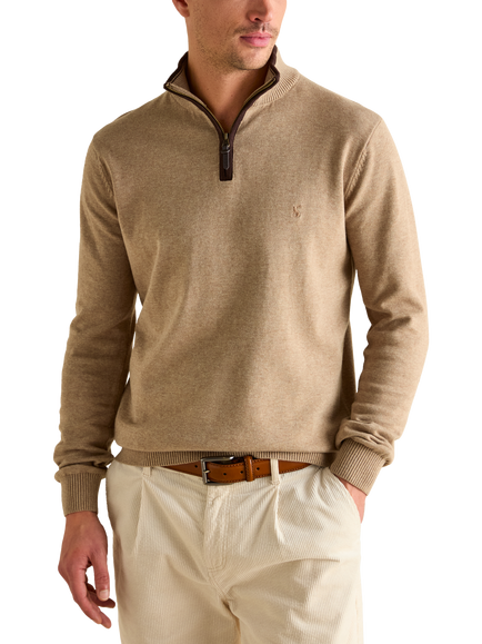 Joules Hillside Cotton Quarter Zip Jumper, Beige