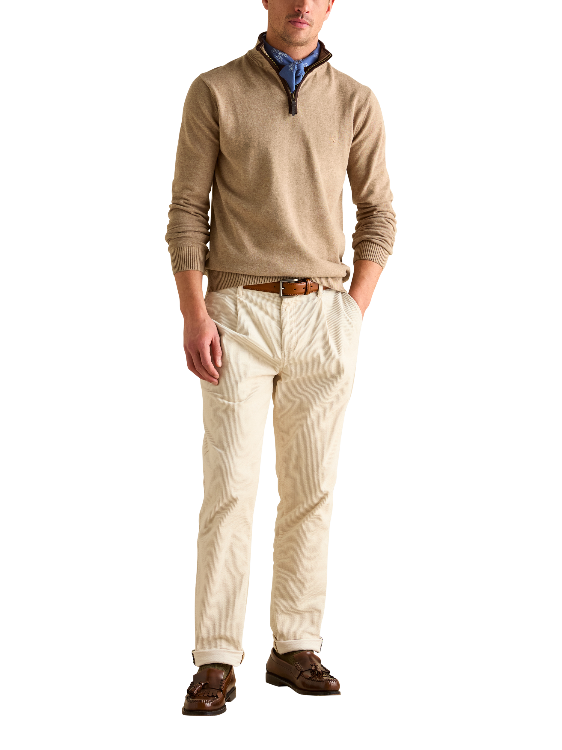 Product image 4 of 7, which shows Joules Hillside Cotton Quarter Zip Jumper , Beige, S Reg