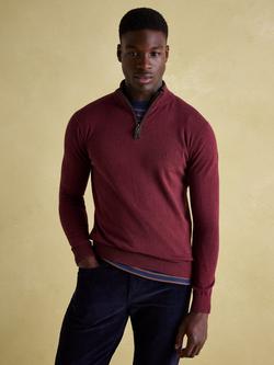 Joules Hillside Cotton Quarter Zip Jumper, Dark Red