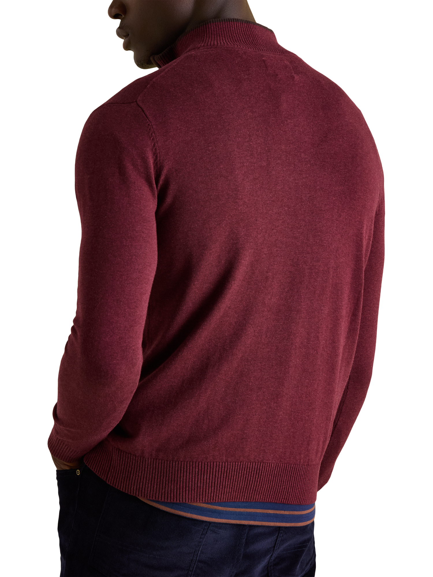 Product image 2 of 6, which shows Joules Hillside Cotton Quarter Zip Jumper , Dark Red, S Reg