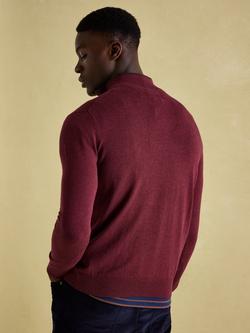 Joules Hillside Cotton Quarter Zip Jumper - view 2, Dark Red