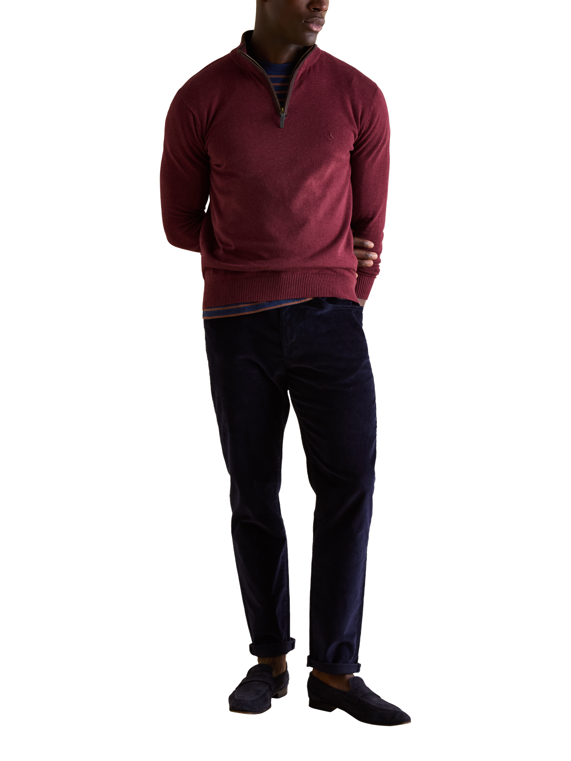 Product image 3 of 6, which shows Joules Hillside Cotton Quarter Zip Jumper , Dark Red, S Reg