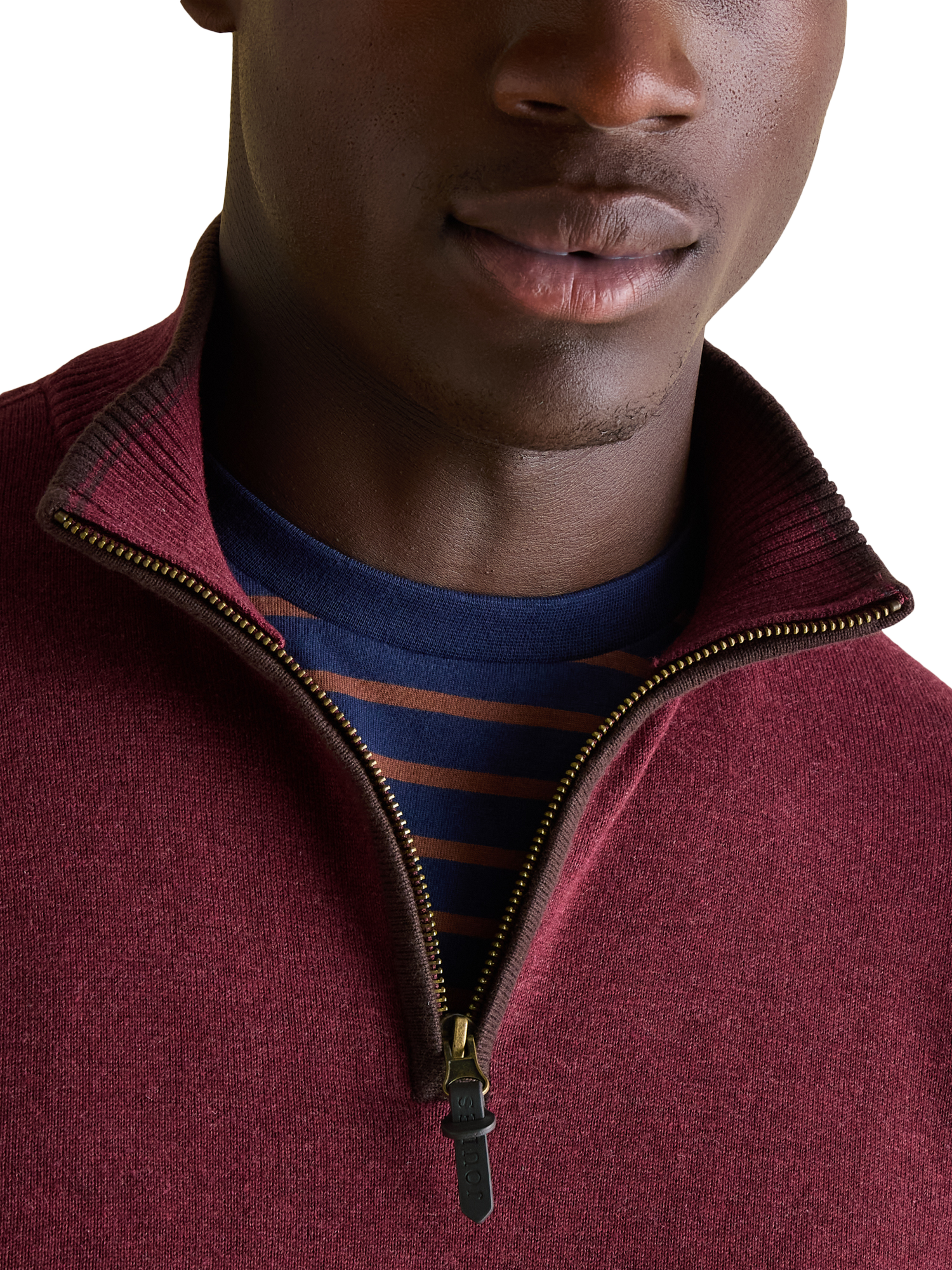 Product image 4 of 6, which shows Joules Hillside Cotton Quarter Zip Jumper , Dark Red, S Reg