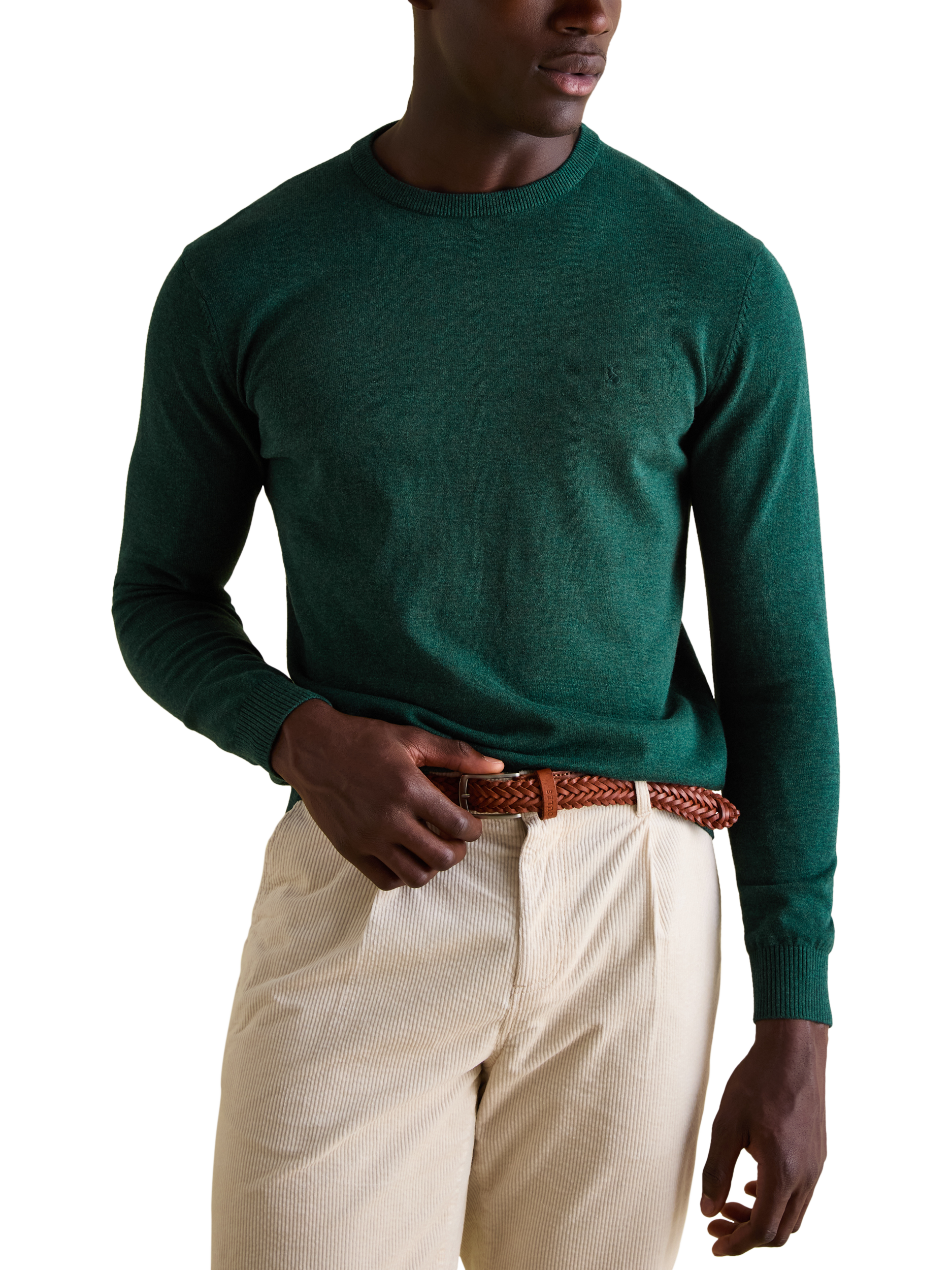 Product image 1 of 6, which shows Joules Jarvis Cotton Crew Neck Jumper, Dark Green, S Reg