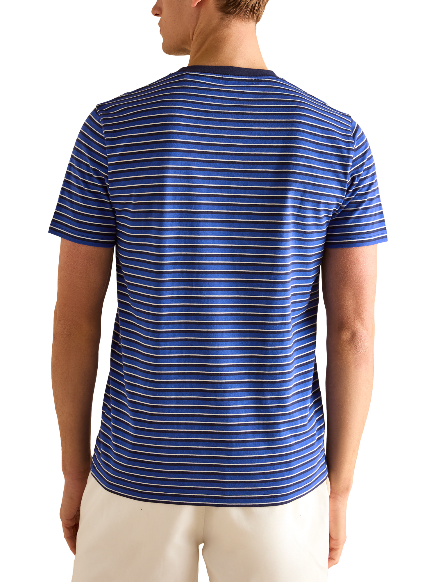 Product image 2 of 6, which shows Joules Cotton Regular Fit Short Sleeve Stripe T-Shirt, Blue/Multi, S Reg