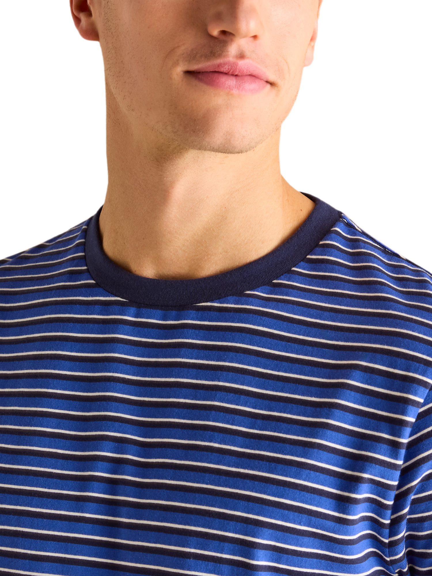 Product image 4 of 6, which shows Joules Cotton Regular Fit Short Sleeve Stripe T-Shirt, Blue/Multi, S Reg