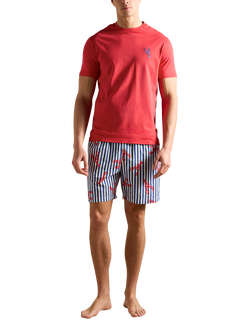 Joules Short Sleeve Top & Shorts Pyjama Set, Red/Multi, Red/Multi
