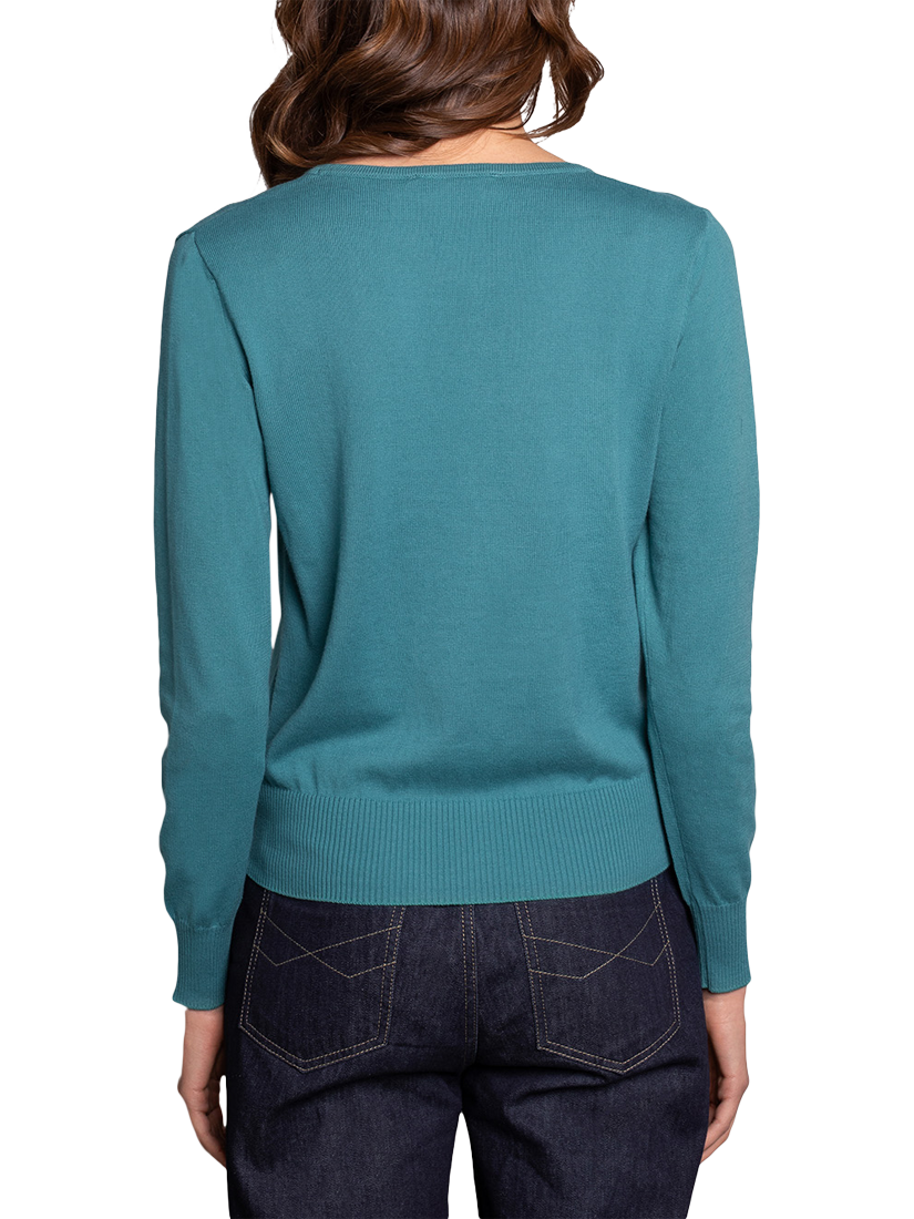 Product image 5 of 6, which shows Celtic & Co. Cosmo V-Neck Cardigan, Smokey Teal, XS