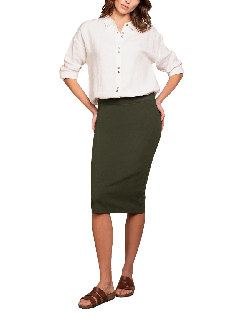 Product image 2 of 4, which shows Celtic & Co. Melanie Pencil Midi Skirt, Dark Olive, XS