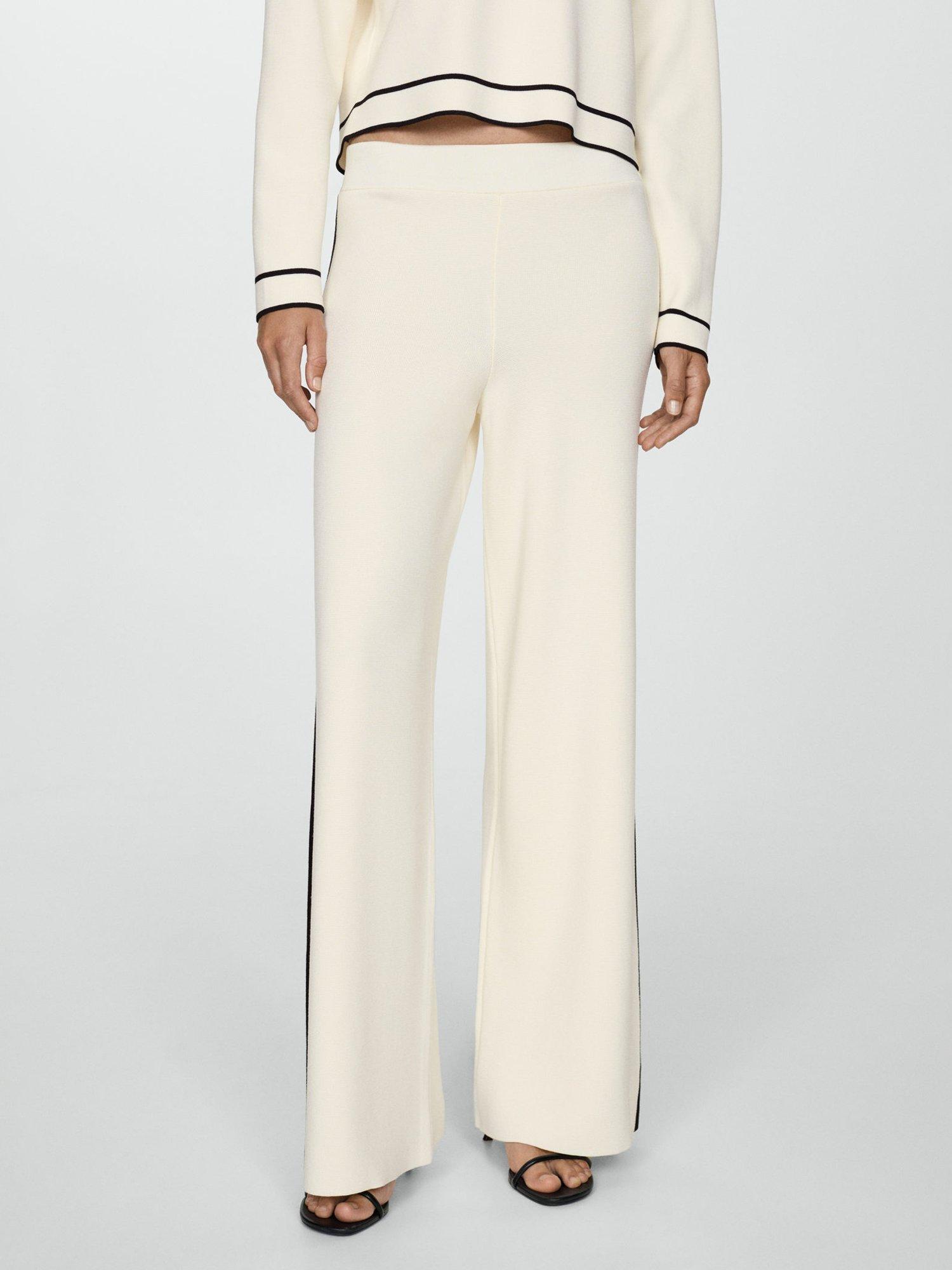 Product image 1 of 8, which shows Mango Como Knit Palazzo Trousers, Cream, L