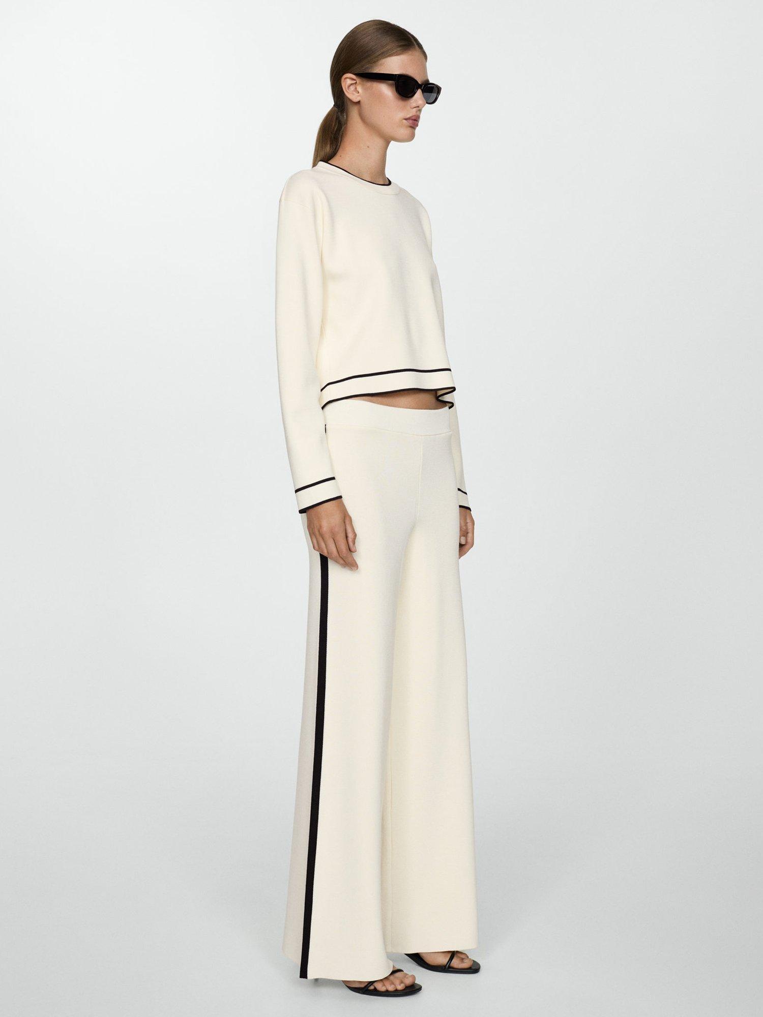 Product image 2 of 8, which shows Mango Como Knit Palazzo Trousers, Cream, L