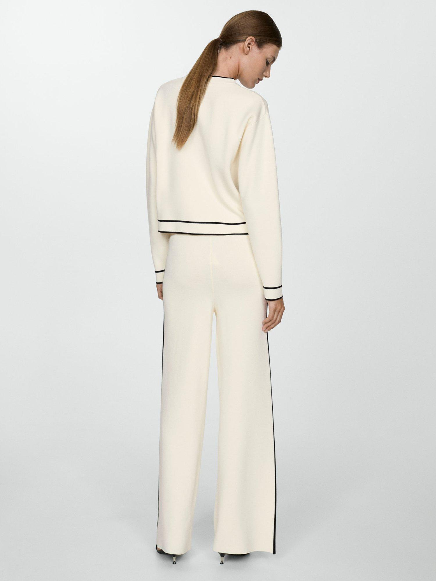Product image 4 of 8, which shows Mango Como Knit Palazzo Trousers, Cream, L