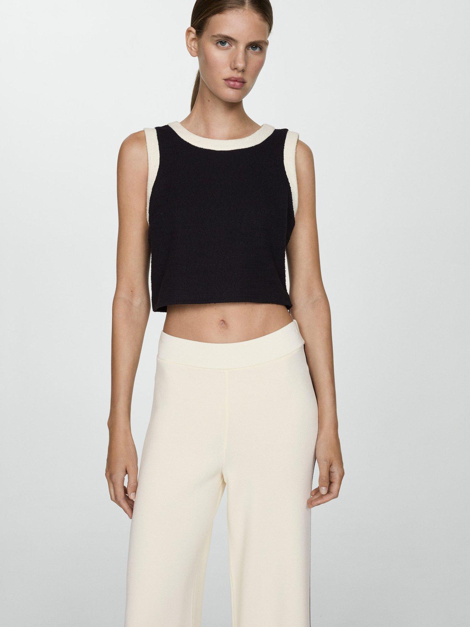 Product image 6 of 8, which shows Mango Como Knit Palazzo Trousers, Cream, L