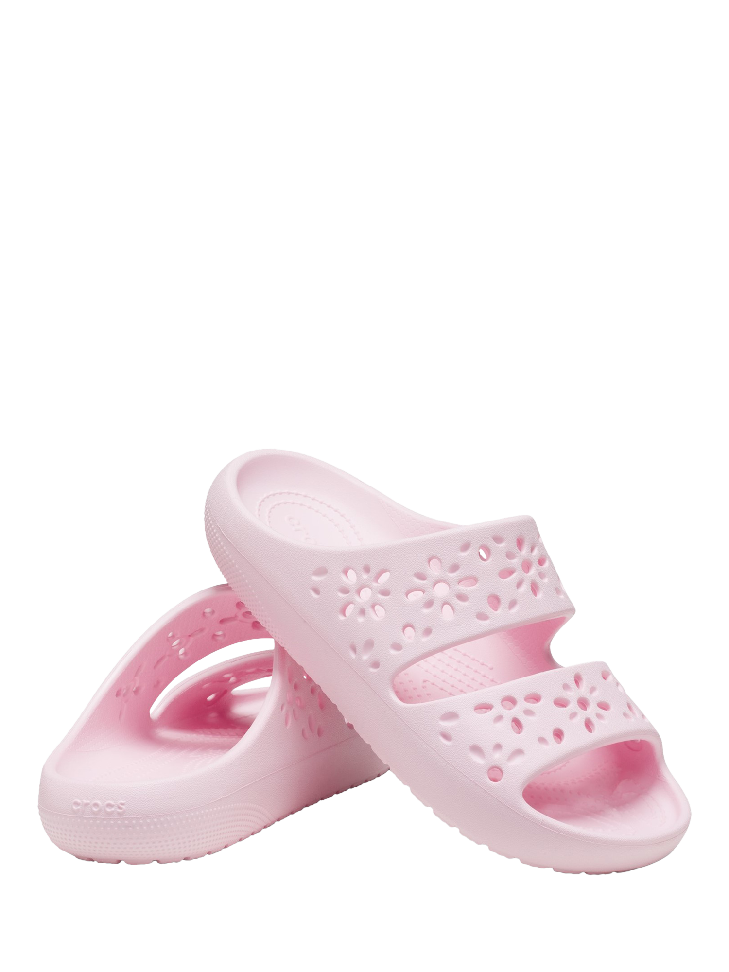 Product image 4 of 6, which shows Crocs Classic Floral Cut Out Slider Sandals , Pale Pink, 3
