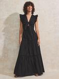 Ro&Zo Cotton Poplin Tiered Maxi Dress, Black