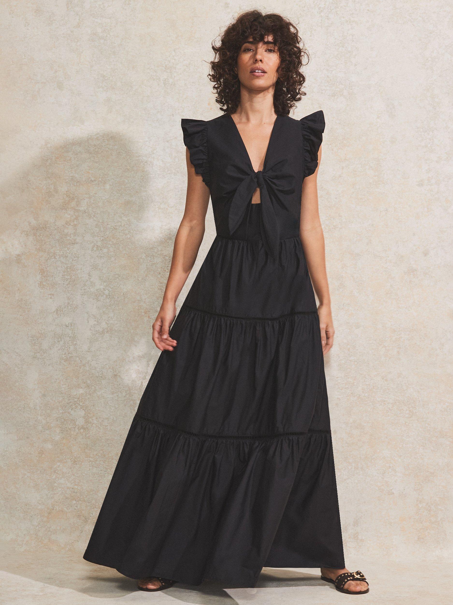 Product image 3 of 4, which shows Ro&Zo Cotton Poplin Tiered Maxi Dress, Black, 8
