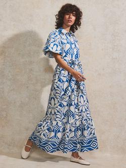 Ro&Zo Tile Print Shirt Dress, Blue, Blue