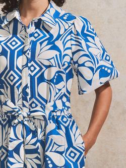 Ro&Zo Tile Print Shirt Dress, Blue - view 2, Blue