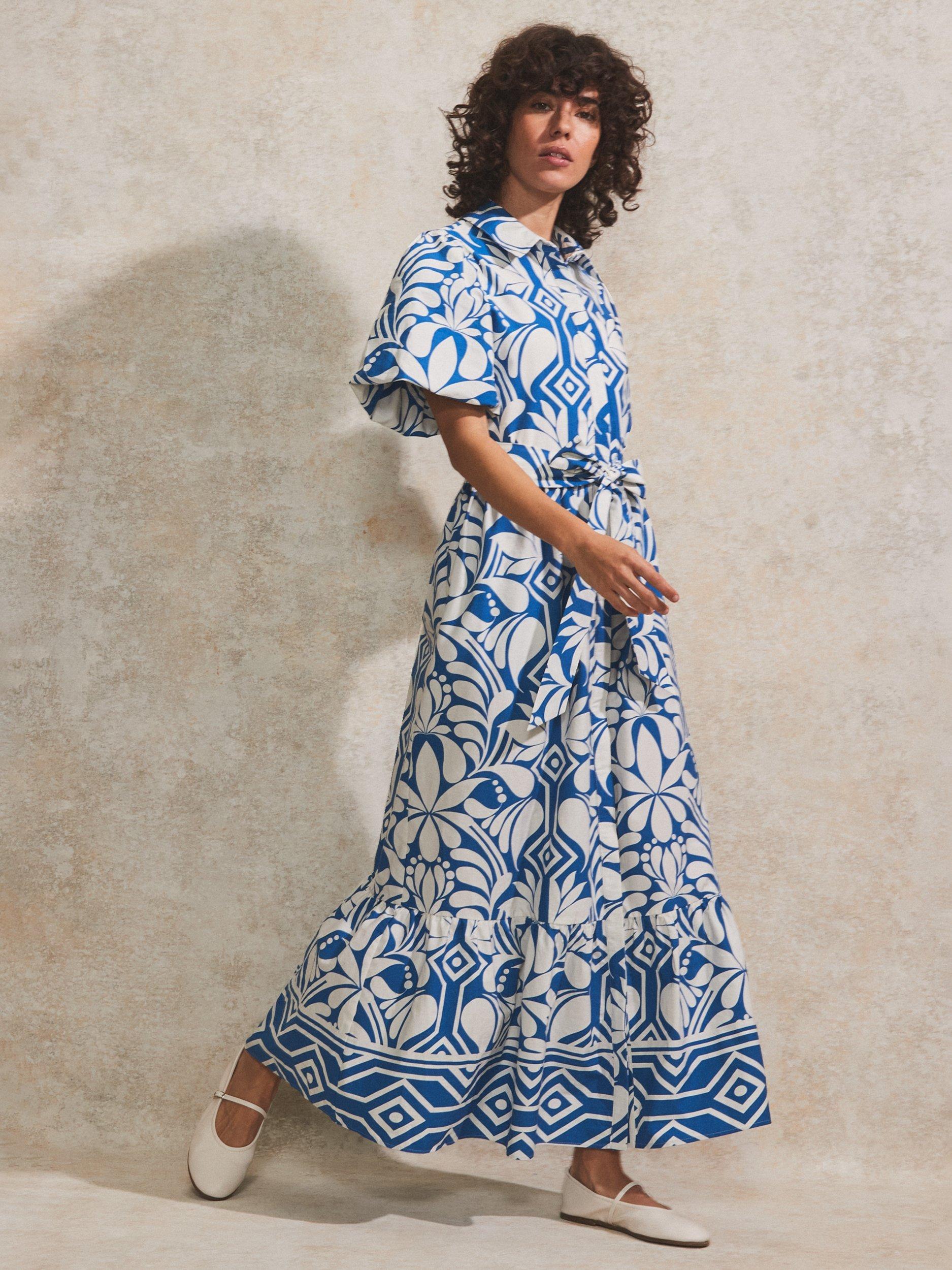Ro&Zo Petite Tile Print Shirt Dress, Blue
