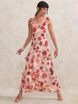 Ro&Zo Rosie Poppy Frill Neck Dress, Pink/Multi, Pink/Multi