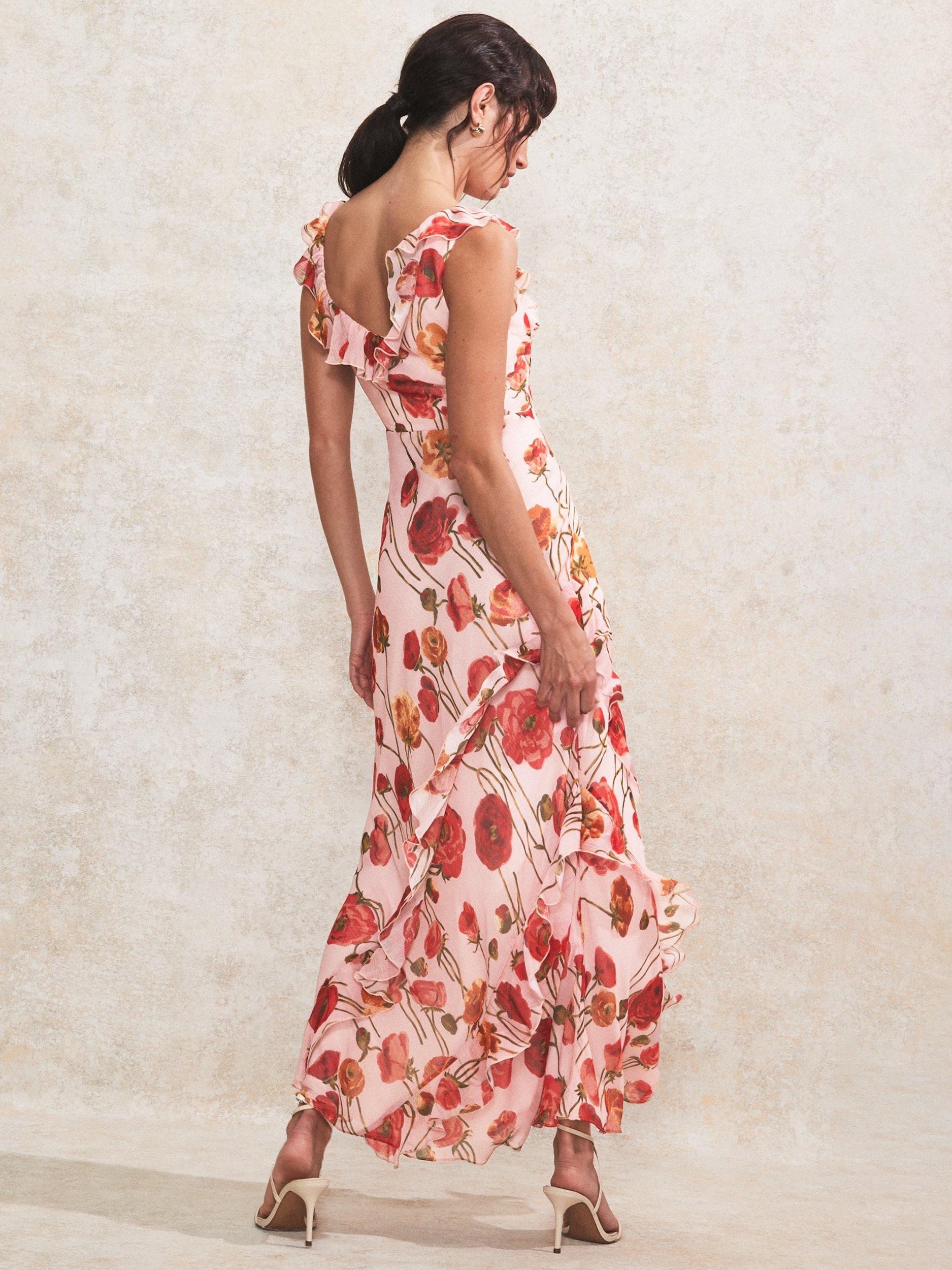 Product image 4 of 4, which shows Ro&Zo Rosie Poppy Frill Neck Dress, Pink/Multi, 6