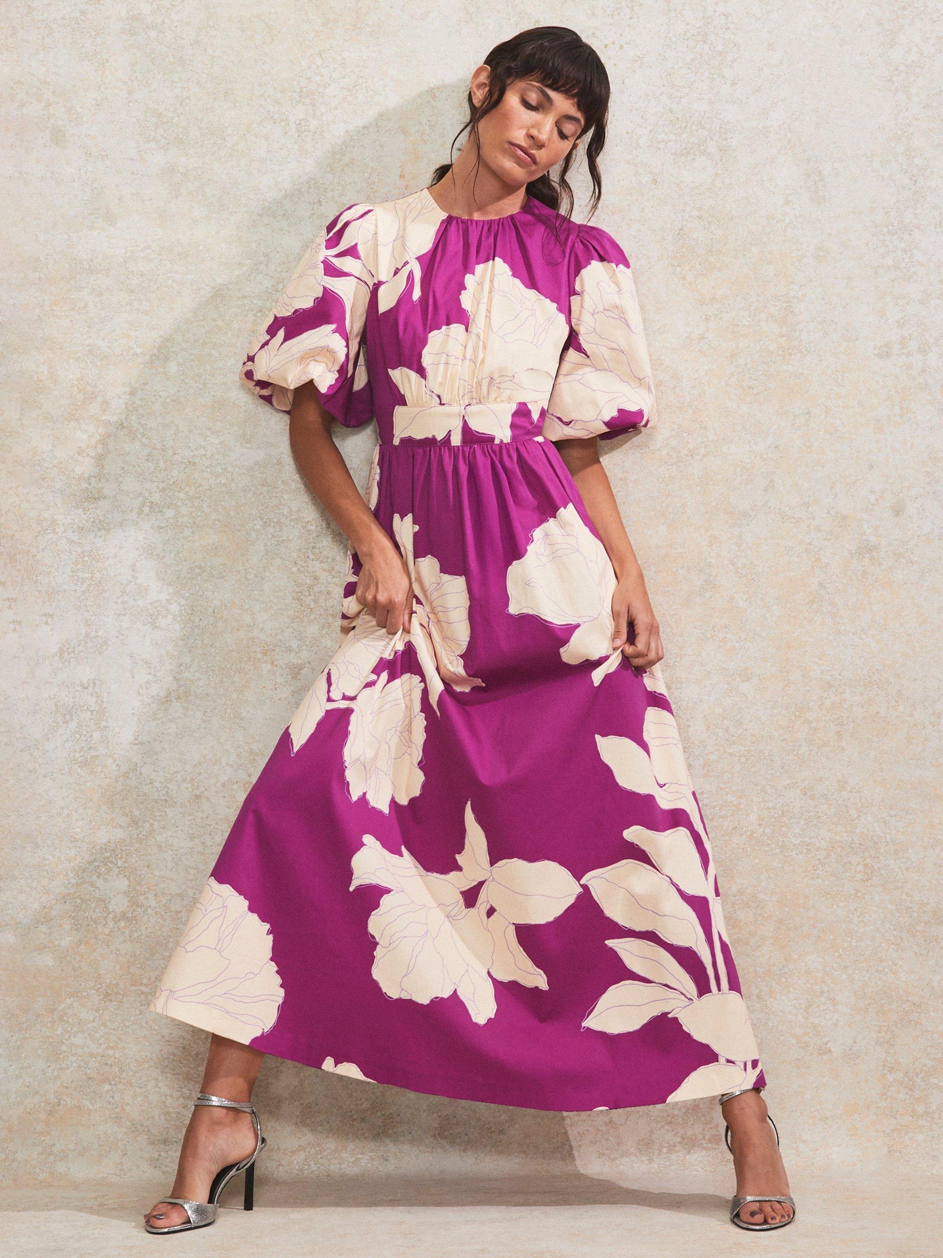 Product image 1 of 4, which shows Ro&Zo Seraphina Floral Puff Sleeve Dress, Pink/Multi, 10