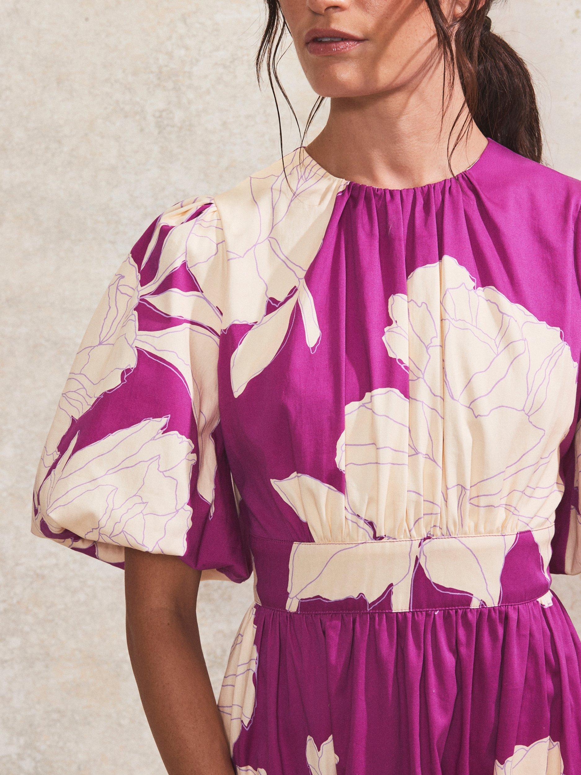 Product image 2 of 4, which shows Ro&Zo Seraphina Floral Puff Sleeve Dress, Pink/Multi, 10