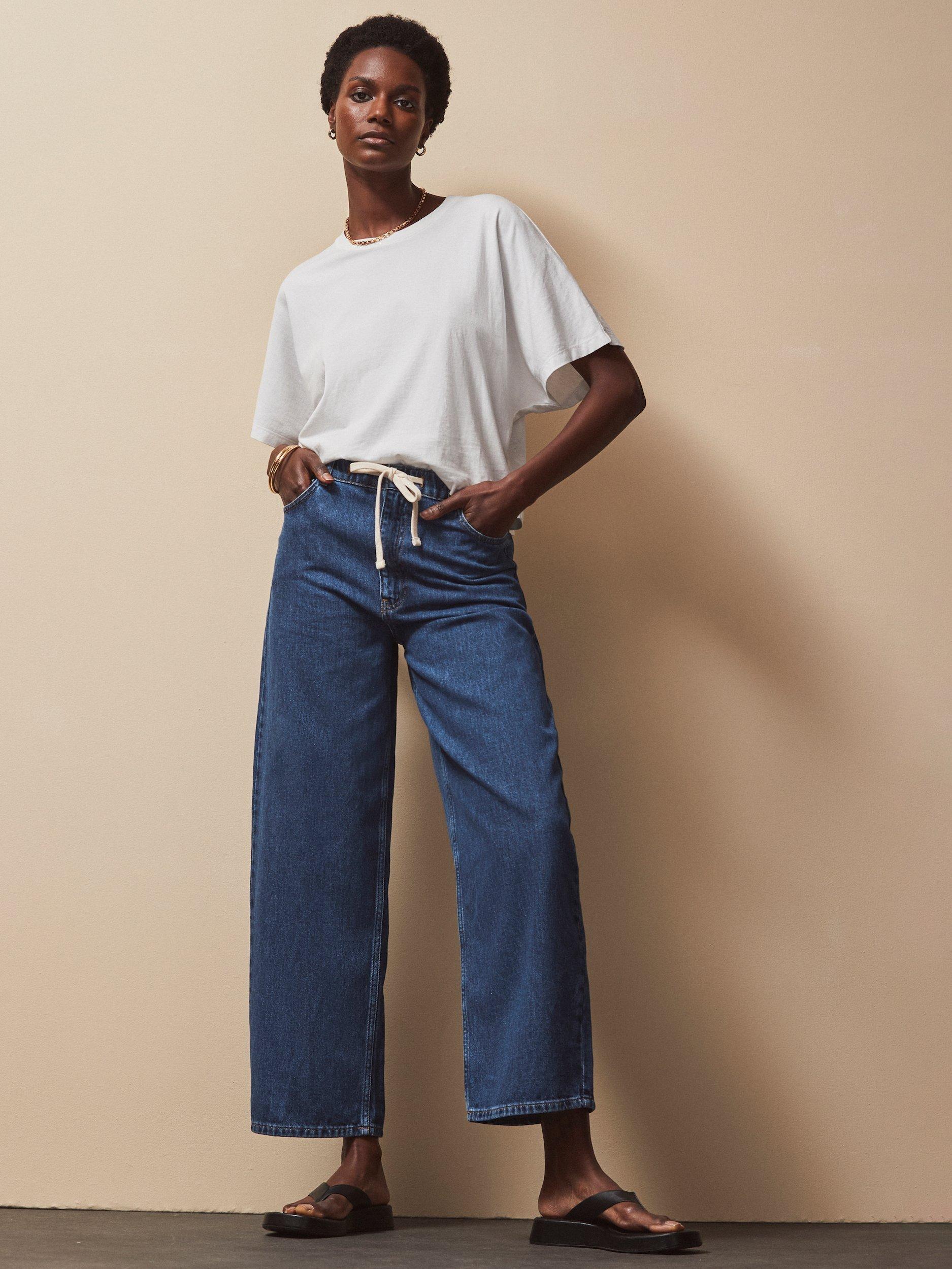 Product image 1 of 5, which shows Ro&Zo Petite Drawstring Waist Jeans, Blue, 6Pt