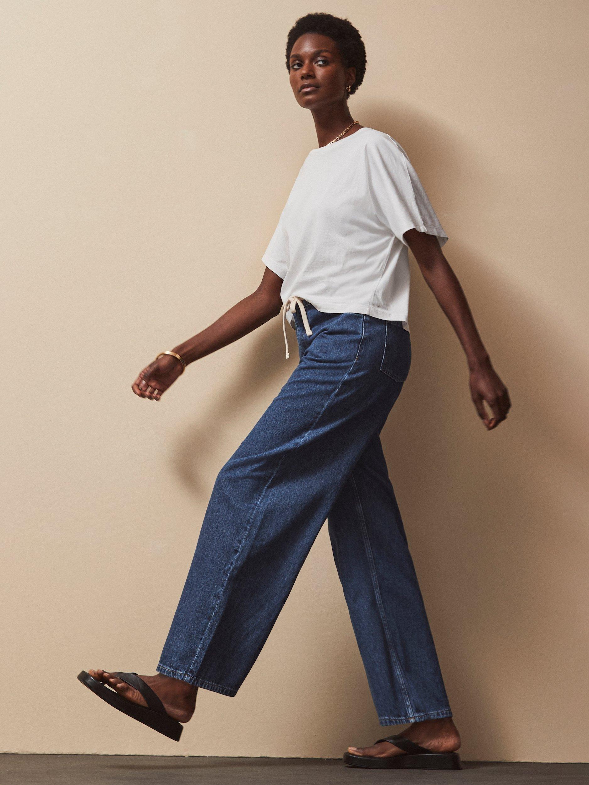Product image 3 of 5, which shows Ro&Zo Petite Drawstring Waist Jeans, Blue, 6Pt