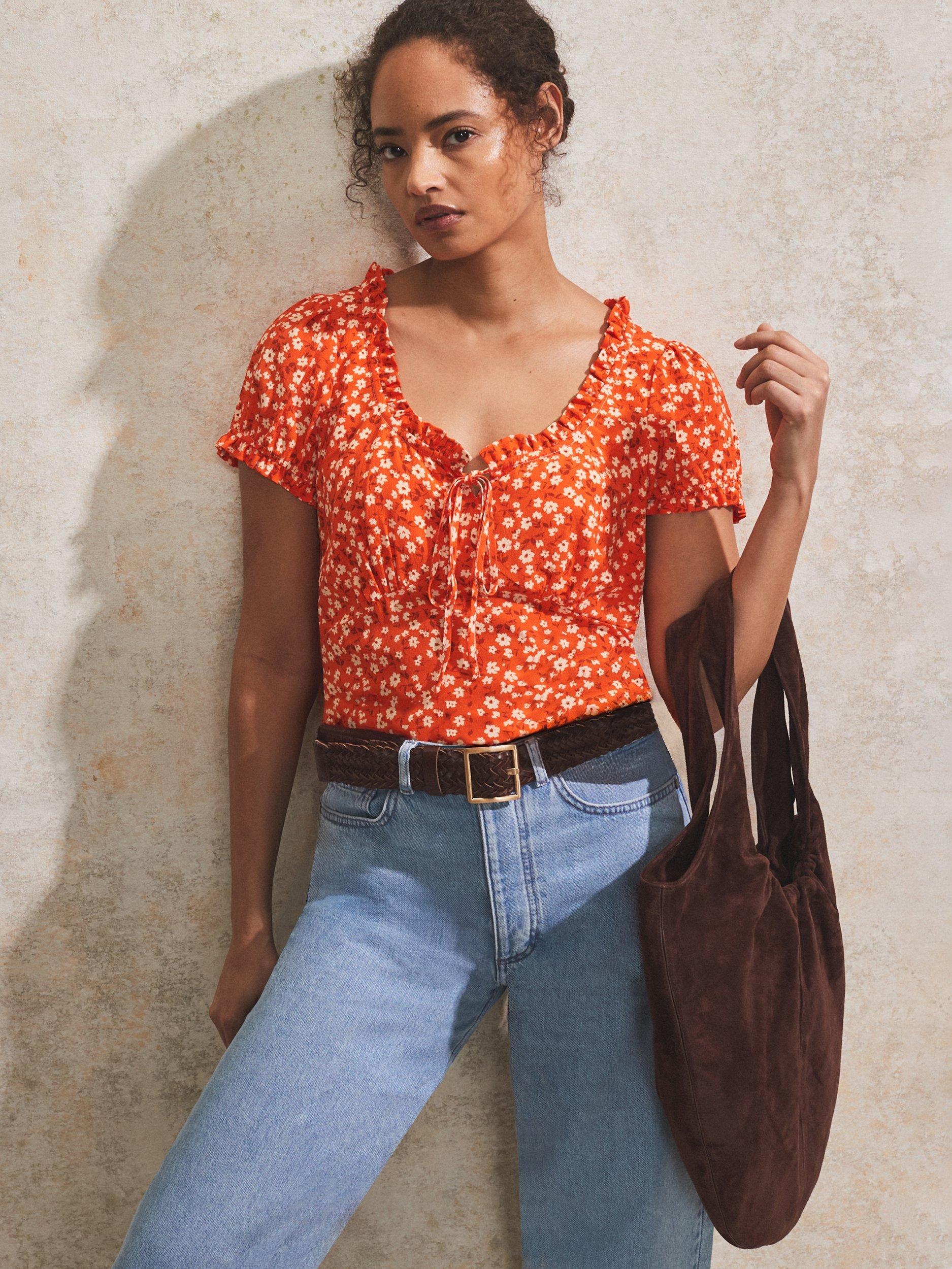 Ro&Zo Ditsy Empire Seam Top, Red