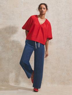 Ro&Zo Puff Sleeve V-Neck Top, Red, Red