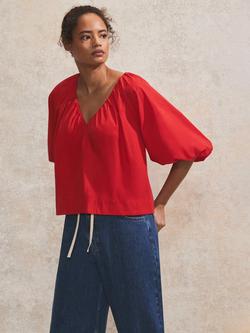 Ro&Zo Puff Sleeve V-Neck Top, Red - view 2, Red