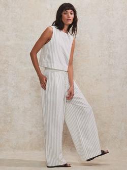 Ro&Zo Stripe Linen Rich Trousers, White, White