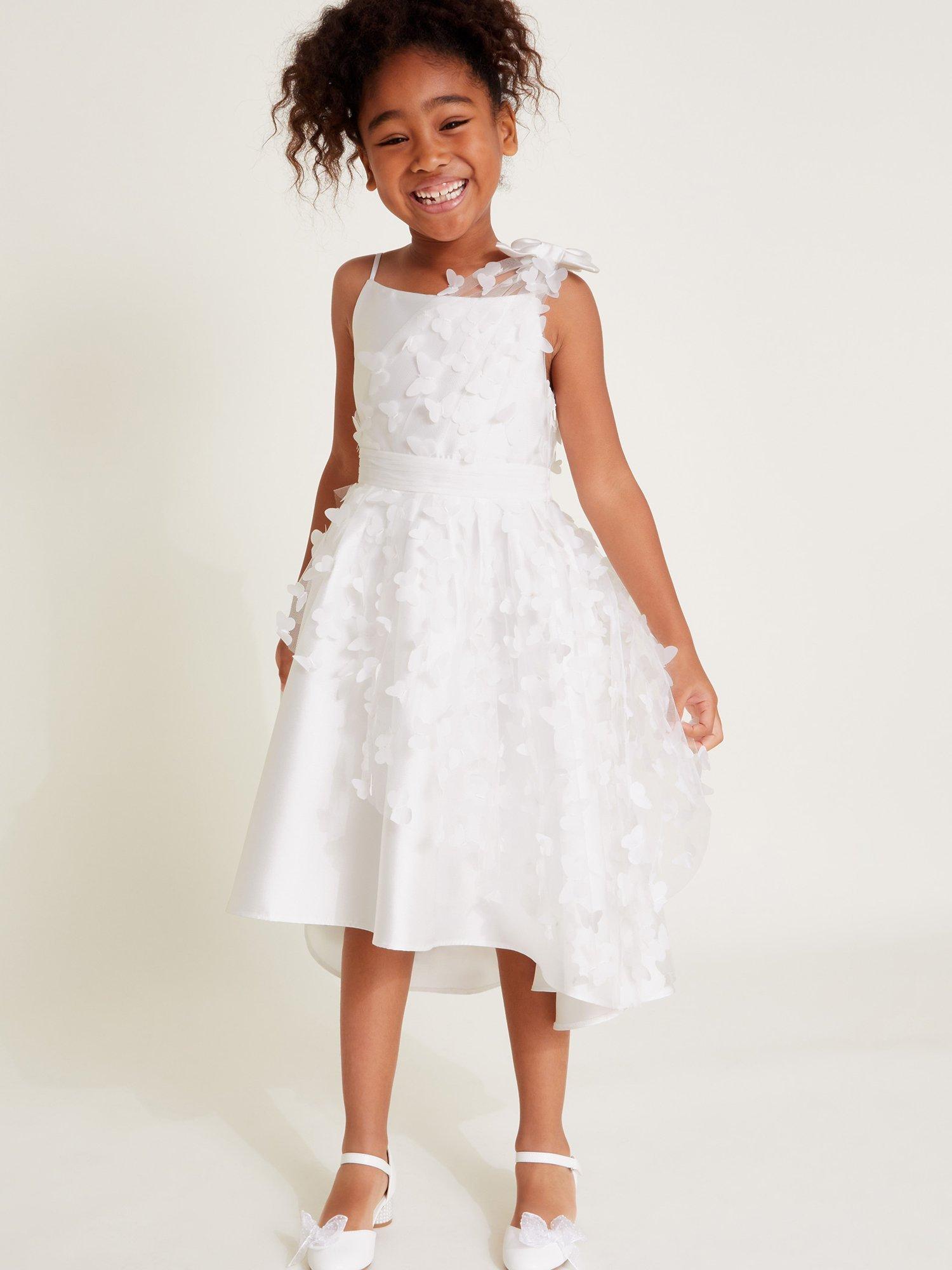 Monsoon Kids' Laurena Asymmetrical 3D Butterfly Dress, Ivory