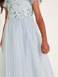 Monsoon Kids' Matteo Embroidered Floral Dress, Blue