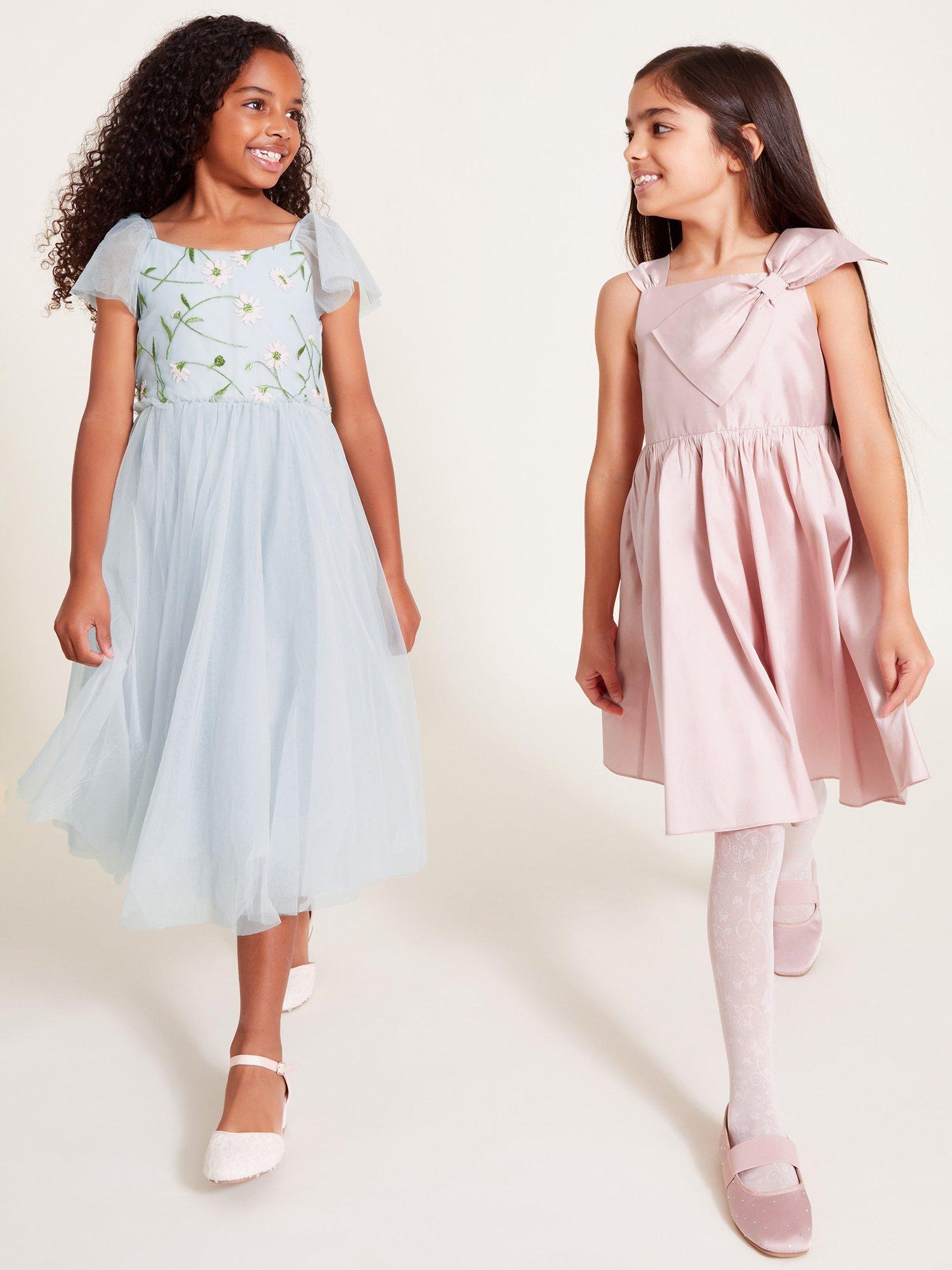 Product image 3 of 6, which shows Monsoon Kids' Matteo Embroidered Floral Dress, Blue, 3 years