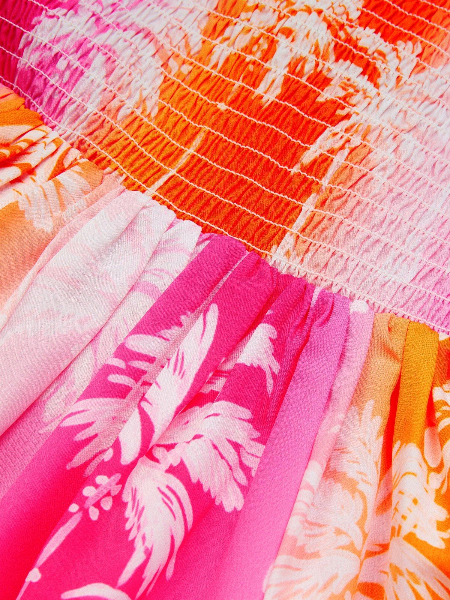 Product image 4 of 4, which shows Monsoon Kids' Palm Print Dress, Pink, 3-4 years