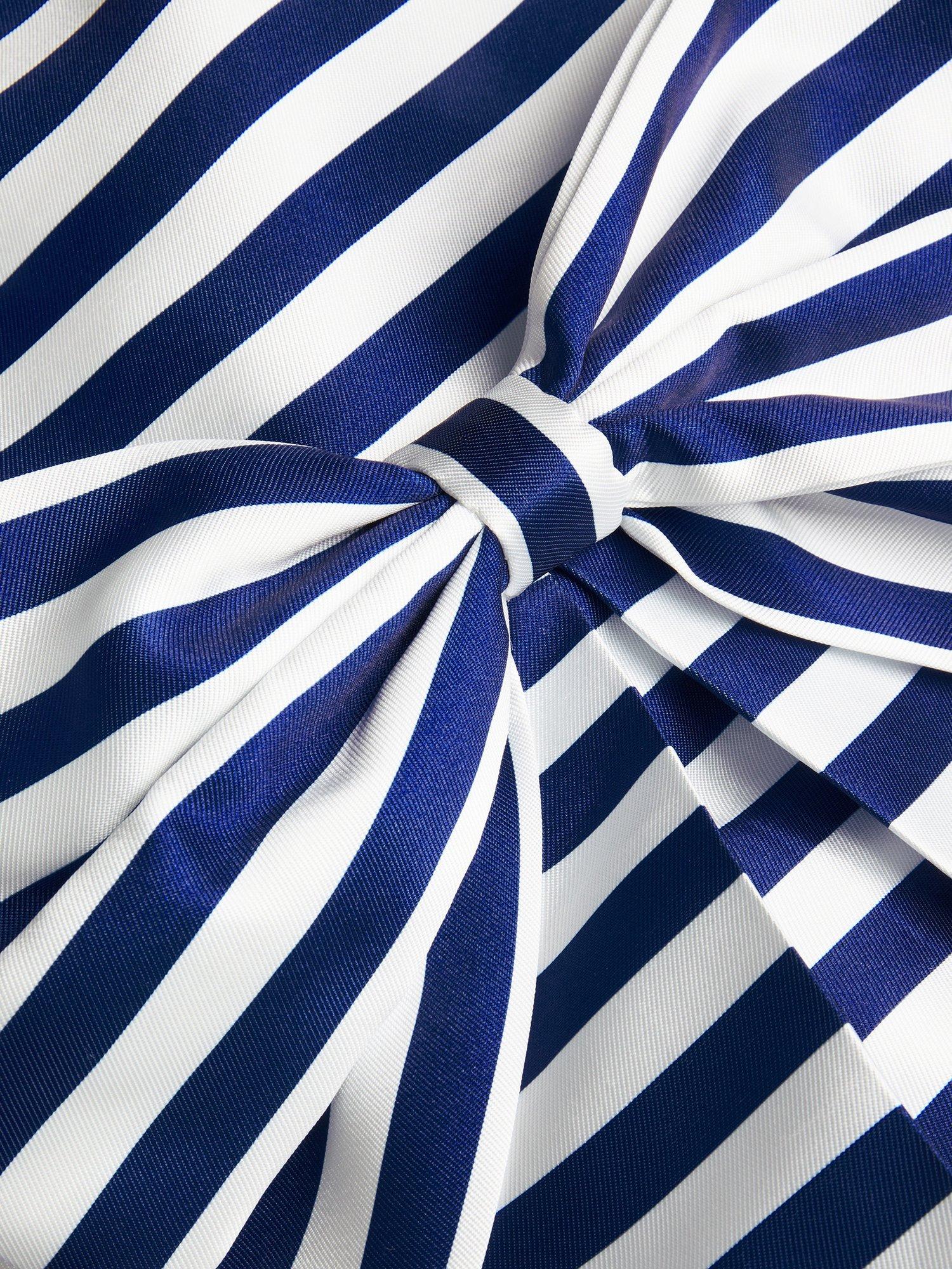 Product image 3 of 3, which shows Monsoon Kids' Stripe Bow Dress, Blue, 10 years